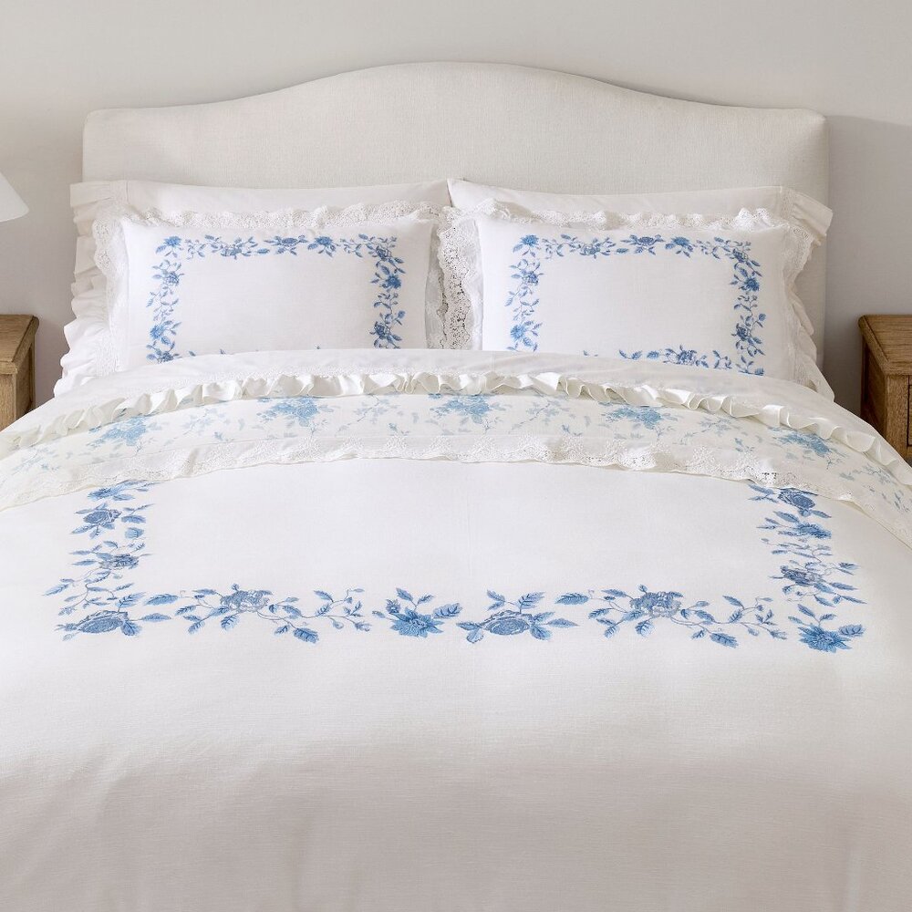 LoveShackFancy Blue Rose Duvet Cover Reversible King / California King Bed NEW